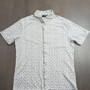 Murano Casual White Shirt with Navy Blue Palm Tree Design